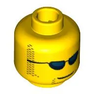 Minifig Head Space Police Officer / F1 Engineer, Dark Blue Sunglasses, Closed Mouth, Light Brown Sideburns and Goatee Print