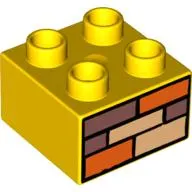 Duplo Brick 2 x 2 with Orange, Tan, and Sand Red Bricks Print