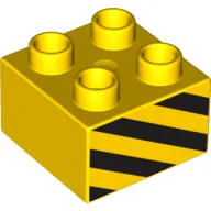 Duplo Brick 2 x 2 with Black and Yellow Danger Stripes Print