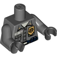 Torso Shirt, Gold Badge, 'SECURITY', Blue Belt with Radio Print, Dark Bluish Gray Arms, Black Hands