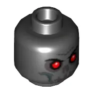 Minifig Head, Evil Skull with Scowl, White Print, Red Eyes Print