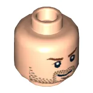 Minifig Head Indiana Jones, Brown Stubble, Brown Eyebrows and White Pupils Print [Blocked Open Stud]