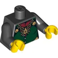 Torso Dark Green Front Panel and Gold Spider Necklace Print, Black Arms, Yellow Hands