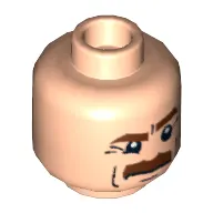 Minifig Head, Brown Bushy Moustache, Brown Eyebrows and White Pupils