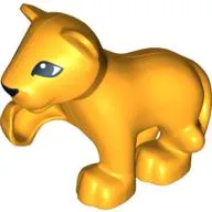 Duplo Animal Lion Cub with Raised Paw and Black Nose and Eyes Print
