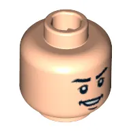 Minifig Head Oliver Wood / Mutt Williams, Brown Eyebrows, Open Lopsided Grin, Chin Dimple, White Pupils Print [Blocked Open Stud]
