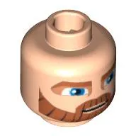 Minifig Head Obi-Wan Kenobi, Beard Thick with Lines, Brown Eyebrows, Moustache, Large Blue Eyes Print [Blocked Open Stud]