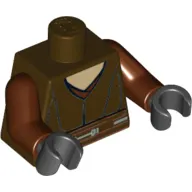 Torso Jedi Robe, White Undershirt Print (Plo Koon), Reddish Brown Arms, Black Hands