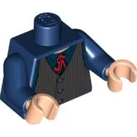 Torso Waistcoat with Dark Bluish Gray Pinstripes, Red Tie Print, Dark Blue Arms, Light Nougat Hands