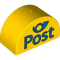 Duplo Brick 2 x 4 x 2 Curved Top with 'POST' and Blue Horn Print