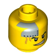 Minifig Head Engineer, Dual Sided, Silver Plate and Orange Scars, Determined / Scared Print [Blocked Open Stud]