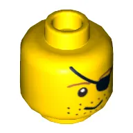 Minifig Head Pirate, Eyepatch, Brown Eyebrows, Stubble Print [Blocked Open Stud]