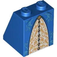Brick Sloped 65° 2 x 2 x 2 with Bottom Tube and Gold and Medium Blue Trimmed Skirt Print