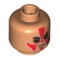 Minifig Head Temple Guard, Red Face Paint, Sunken Eyes Print [Blocked Open Stud]