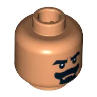 Minifig Head Cairo Thug / Grail Guardian, Beard Black Van Dyke with Thick Moustache and Eyebrows Print [Blocked Open Stud]