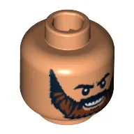 Minifig Head Temple Guard, Beard Brown Full with Black Knit Eyebrows and Grin with Teeth Print [Blocked Open Stud]