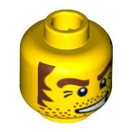 Minifig Head Cowboy, Stubble, Brown Eyebrows and Sideburns, White Pupils Print [Blocked Open Stud]