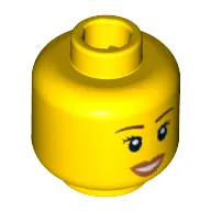 Minifig Head, Peach Lips, Open Mouth Smile, Brown Eyebrows Print [Blocked Open Stud]