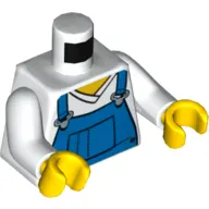 Torso V-Neck Shirt with Blue Overalls, Front Pocket Print, White Arms, Yellow Hands