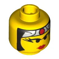 Minifig Head Ninja, Female, Red Lips, Eyelashes, Gray Headband with Red Circle Print [Blocked Open Stud]