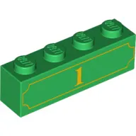 Brick 1 x 4 with Yellow '1' and Fancy Outline Print