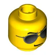 Minifig Head Traffic Cop, Black and Silver Sunglasses, Chin Dimple Print [Blocked Open Stud]