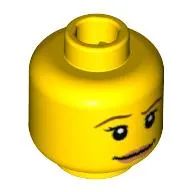 Minifig Head Lifeguard, Pink Lips, Thin Brown Eyebrows and White Pupils Print [Blocked Open Stud]