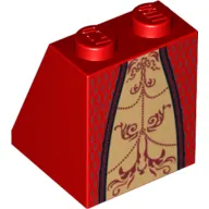 Brick Sloped 65° 2 x 2 x 2 with Bottom Tube with Gold Inset Skirt with Dark Red Trim and Background Print