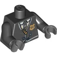 Torso Suit and Tie with Hogwarts Crest Print, Black Arms, Dark Bluish Gray Hands