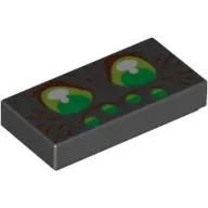 Tile 1 x 2 with 6 Green Eyes and Brown Hairs Print (Spider Face)