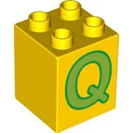 Duplo Brick 2 x 2 x 2 with Green 'Q' Print