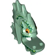 Minifig Head Special, Barracuda with Dark Green and Line Scales Print