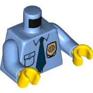 Torso Police Shirt with Gold Badge, Dark Blue Tie and 'POLICE' Print on Back, Medium Blue Arms, Yellow Hands
