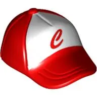 Hat / Cap Short Curved Bill with Seams on Peak and Button on Top with Red 'C' Print