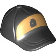 Hat / Cap Short Curved Bill with Seams on Peak and Button on Top with Black Minifig Head on Gold Background Print