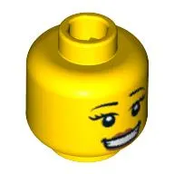 Minifig Head Snowboarder, Raised Eyebrow, Large Red Lips, Open Mouth Smile with Teeth, Thin Eyelashes and White Pupils Print [Blocked Open Stud]