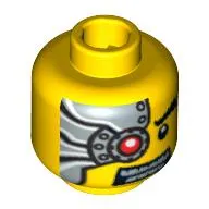 Minifig Head Space Villain, Mechanical Right Eye Red, Silver Head Plate Print [Blocked Open Stud]