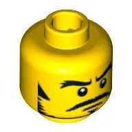 Minifig Head Samurai Warrior, Thick Eyebrows, Sideburns, Goatee, Moustache and White Pupils Print [Blocked Open Stud]