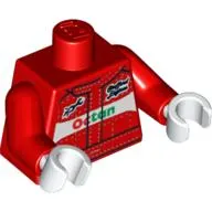 Torso Race Suit with Octan Logo and White Stitching Print, Red Arms, White Hands