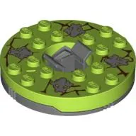 Turntable 6 x 6 Round Dark Bluish Gray Base with Lime Top with Gray Faces on Brown Print (Ninjago Spinner)