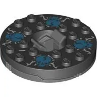 Turntable 6 x 6 Round Dark Bluish Gray Base with Black Top with Blue Skulls on White Print (Ninjago Spinner)