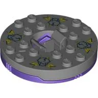 Turntable 6 x 6 Round Dark Bluish Gray Base with Flat Silver Top with Light Green Skulls on Yellow Print (Ninjago Spinner)