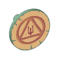 Shield Round Flat with Circle, Triangle and Trident on Gold Background Print