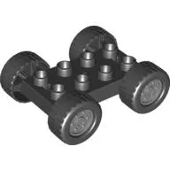 Duplo Car Base 2 x 4 with Black Tires with Tread & Light Bluish Gray Classic Wheels Design