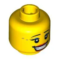 Minifig Head Ice Skater, Thin Eyebrows, Eyelashes with Light Blue Mascara, Open Mouth Smile with Teeth and Red Lips, Gray Star Print [Blocked Open Stud]