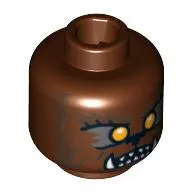Minifig Head Werewolf, Orange Eyes and Sharp Teeth Print [Blocked Open Stud]