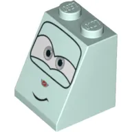 Brick Sloped 65° 2 x 2 x 2 with Bottom Tube and Eyes, Gray and Crooked Smile Print