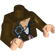 Torso Jacket over White Open Shirt with Belts and White Sash Print, Dark Brown Arms, Light Nougat Hands