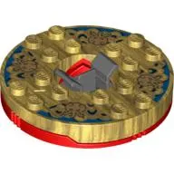 Turntable 6 x 6 Round Red Base with Pearl Gold Top with Gold Faces on Blue Print (Ninjago Spinner)
