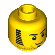 Minifig Head Jake Raines, Beard Stubble, Sideburns, Goatee and Red Scar Print [Blocked Open Stud]